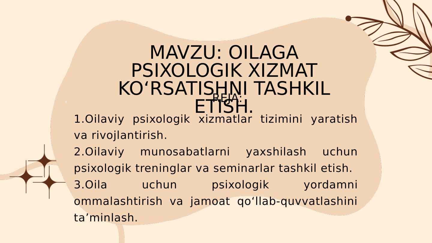 OILAGA PSIXOLOGIK XIZMAT KO‘RSATISHNI TASHKIL ETISH