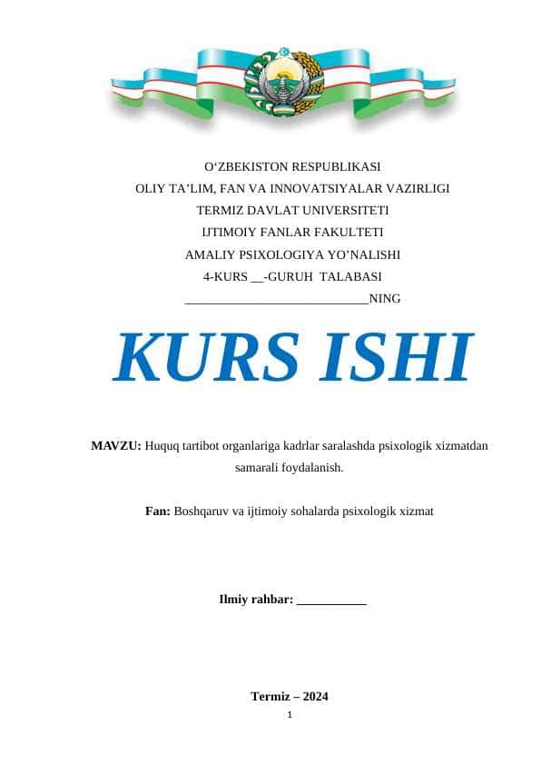 Huquq tartibot organlariga kadrlar saralashda psixologik xizmatdan samarali foydalanish.