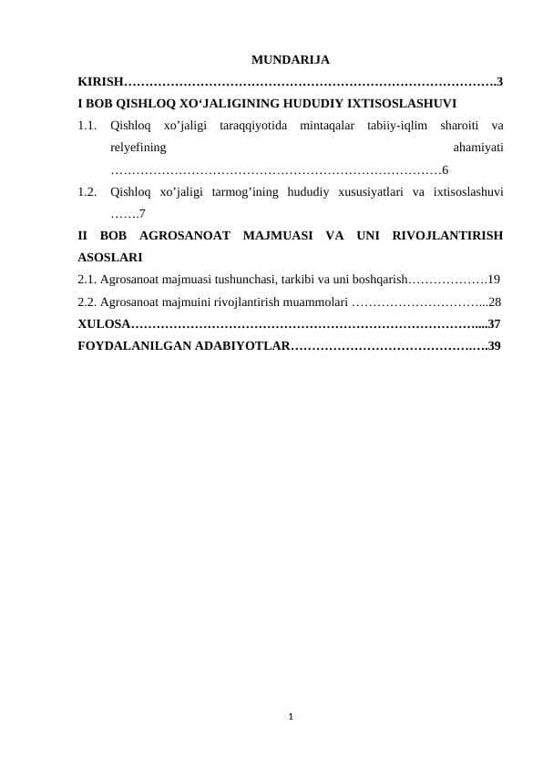 Qishloq xoʻjaligining hududiy ixtisoslashuvi