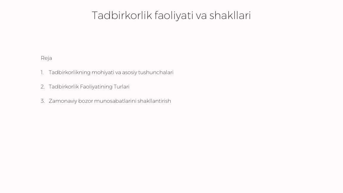 Tadbirkorlik faoliyati va shakllari