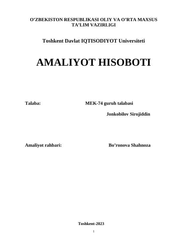 Amaliyot hisobot ASIA POSUDA” MCHJ da amaliyot