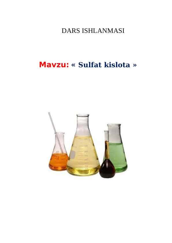 Sulfat kislota mavzusida dars ishlanma, 8-sinf