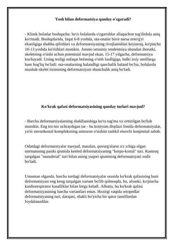 Ko'krak qafasining deformatsiyalari