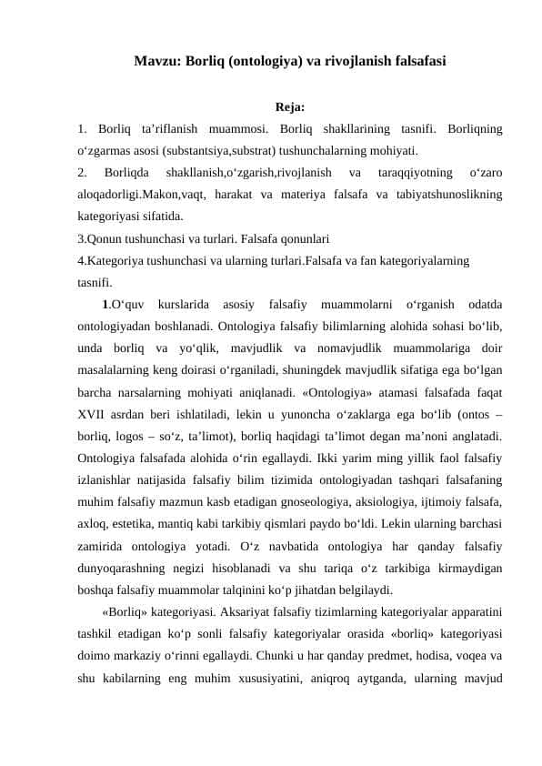 Borliq (ontologiya) va rivojlanish falsafasi