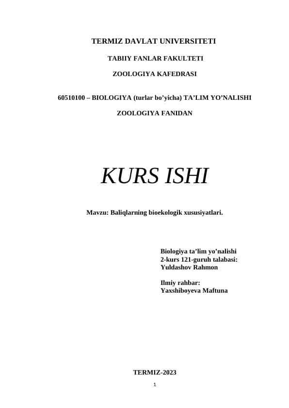 Baliqlarning bioekologik xususiyatlari