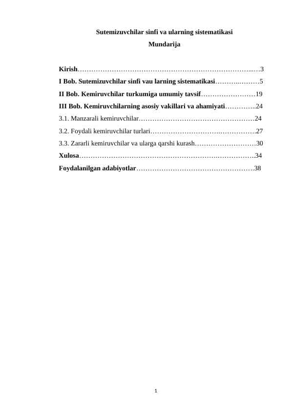 Sutemizuvchilar sinfi va ularning sistematikasi