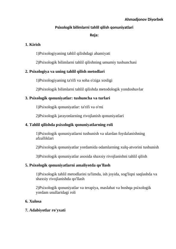 Psixologik bilimlarni tahlil qilish qonuniyatlari