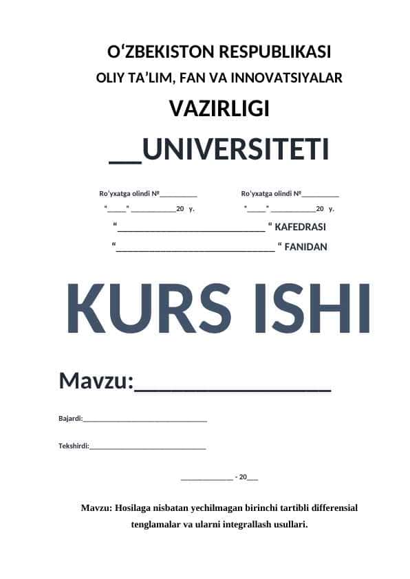 Hosilaga nisbatan yechilmagan birinchi tartibli differensial tenglamalar va ularni integrallash usullari