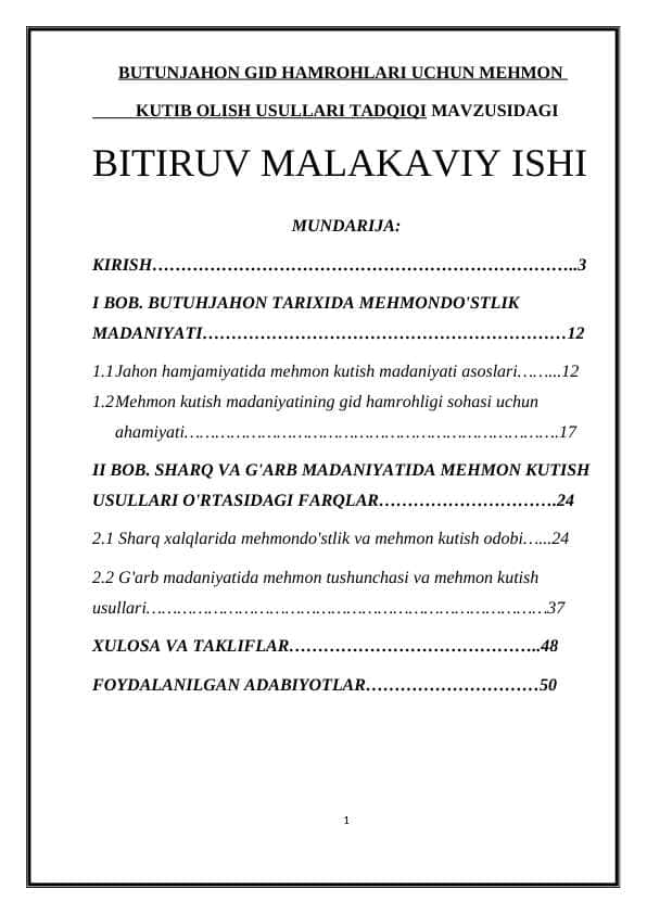 BUTUNJAHON GID HAMROHLARI UCHUN MEHMON KUTIB OLISH USULLARI TADQIQI