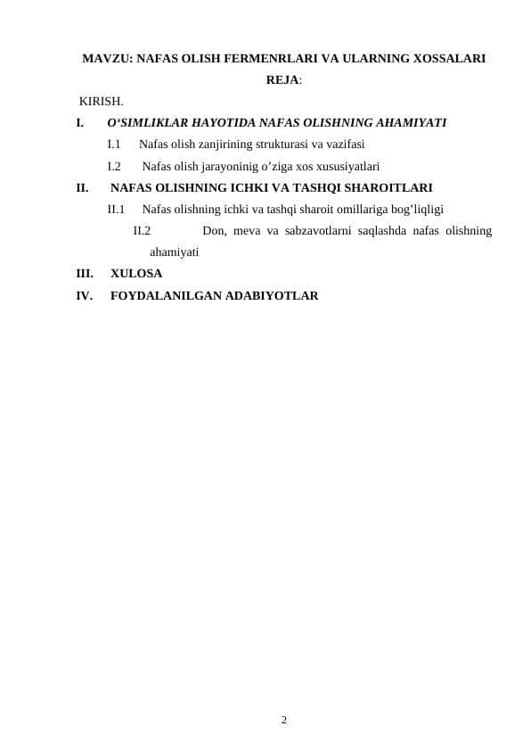 NAFAS OLISH FERMENRLARI VA ULARNING XOSSALARI