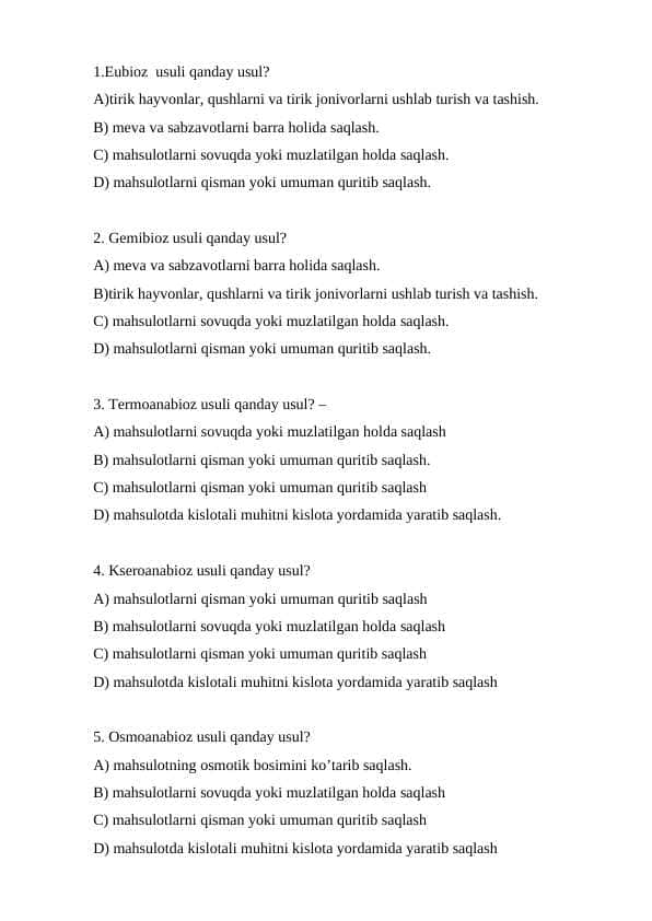 Qishloq xo'jaligi uchun 1000 ga yaqin test savollari, test baza
