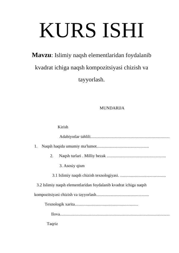Islimiy naqsh elementlaridan foydalanib kvadrat ichiga naqsh kompozitsiyasi chizish va tayyorlash.
