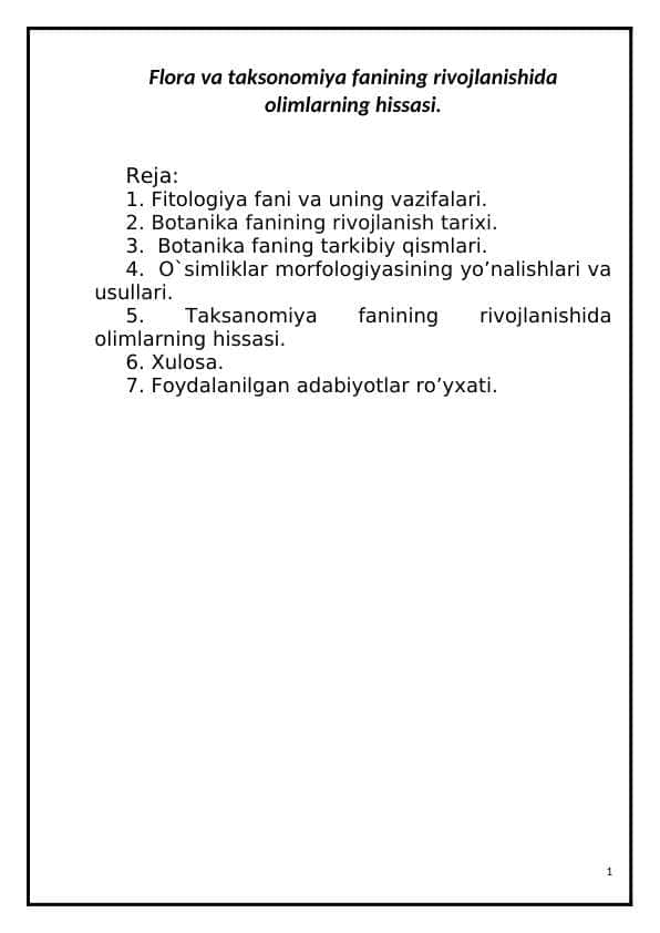 Flora va taksonomiya fanining rivojlanishida olimlarning hissasi.