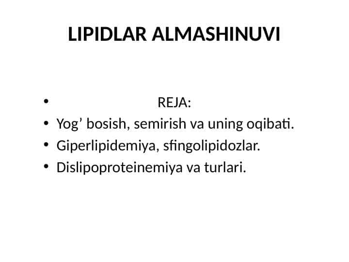 lipidlar almashinuvi