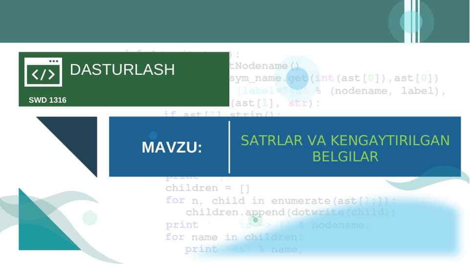 SATRLAR VA KENGAYTIRILGAN BELGILAR