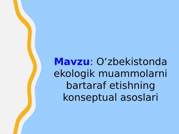 Oʻzbekistonda ekologik muammolarni bartaraf etishning konseptual asoslari