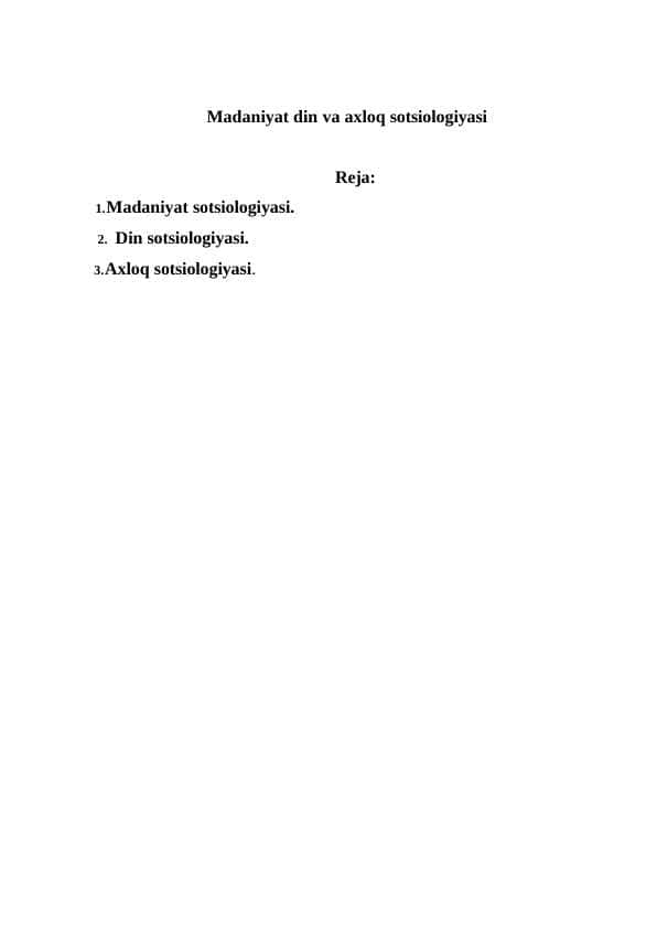 Madaniyat din va axloq sotsiologiyasi
