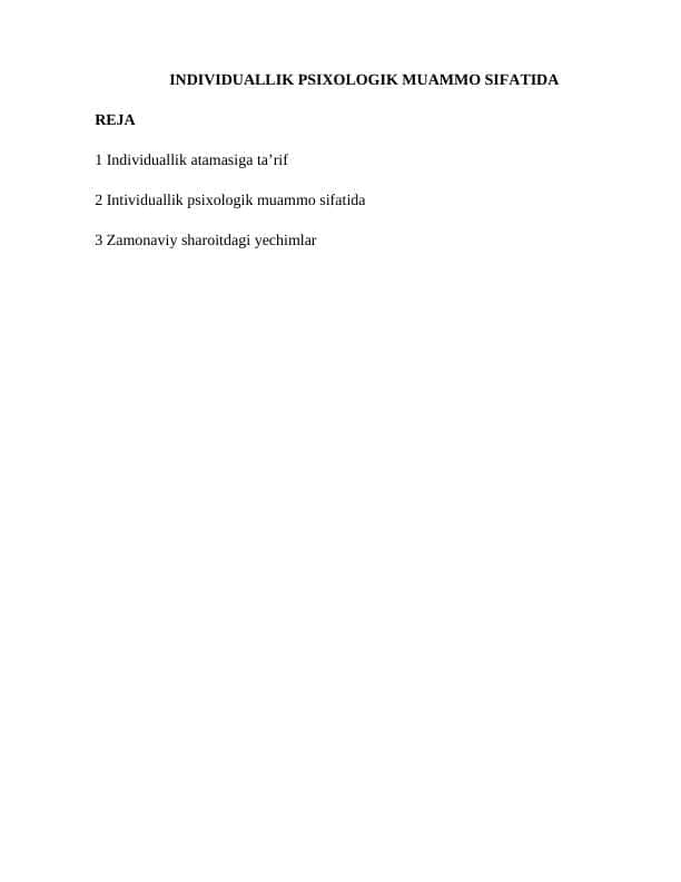 Individuallik psixologik muammo sifatida