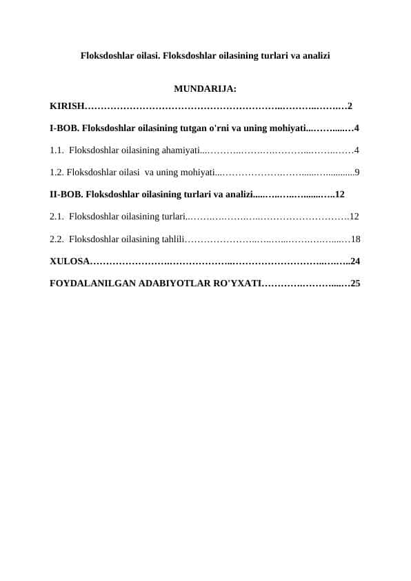 Floksdoshlar oilasi. Floksdoshlar oilasining turlari va analizi