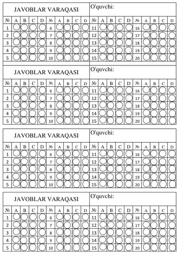 20 talik test uchun javoblar varaqasi.xls