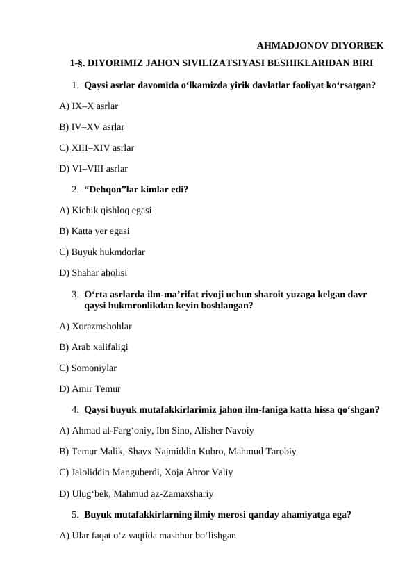 7-O'zbekiton tarixi mavzulashtirilgan testlar barcha mavzulartest