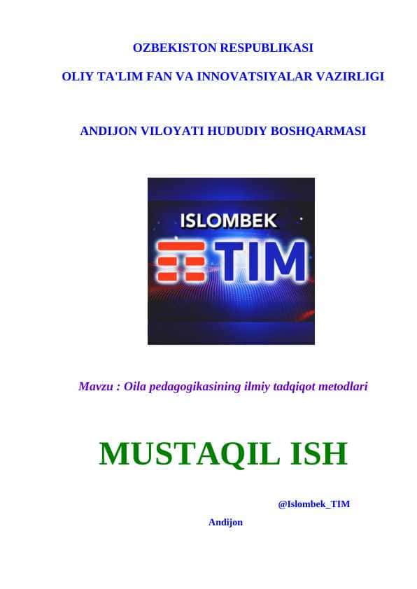 Oila pedagogikasining ilmiy tadqiqot metodlari