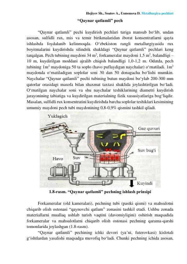 “Qaynar qatlamli” pech Hojiyev Sh., Soatov A., Usmonova D. Metallurgiya pechlari