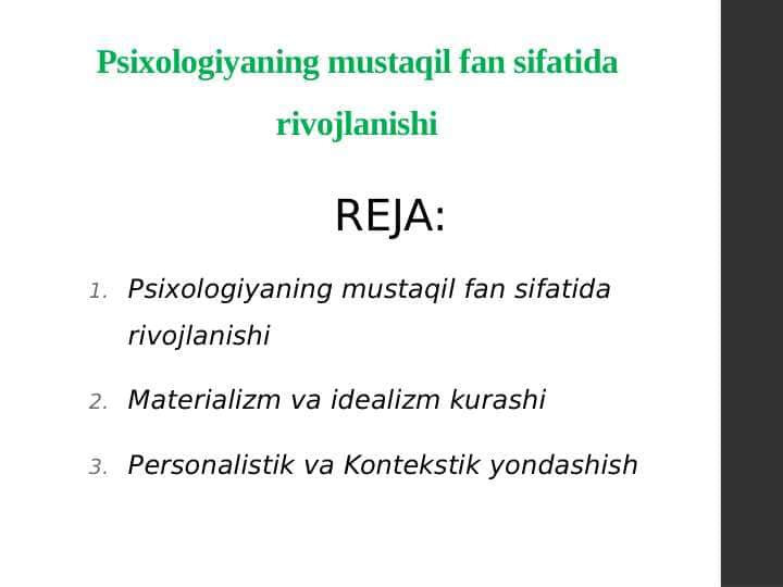 Psixologiyaning mustaqil fan sifatida rivojlanishi