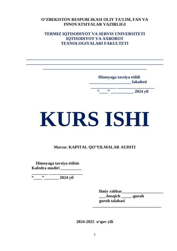 KAPITAL QO’YILMALAR AUDITI