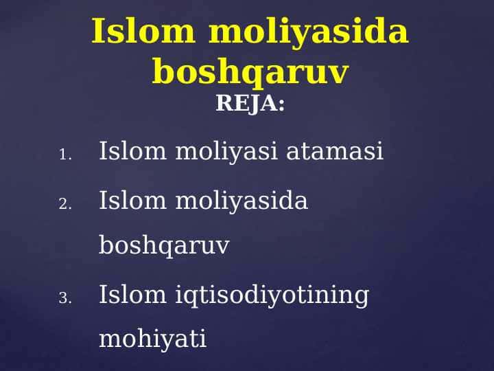 Islom moliyasida boshqaruv