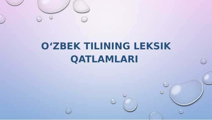 O‘ZBEK TILINING LEKSIK QATLAMLARI