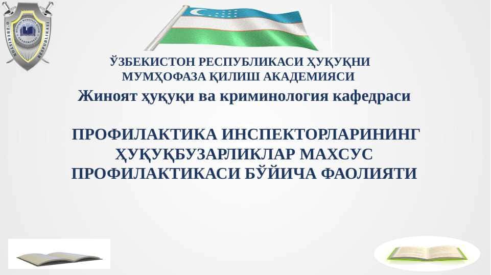 ПРОФИЛАКТИКА ИНСПЕКТОРЛАРИНИНГ ҲУҚУҚБУЗАРЛИКЛАР МАХСУС ПРОФИЛАКТИКАСИ БЎЙИЧА ФАОЛИЯТИ