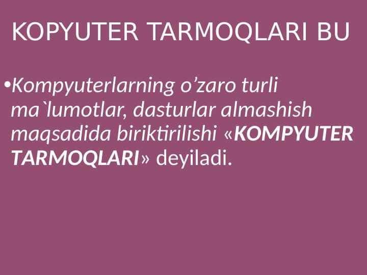 KOPYUTER TARMOQLARI BU