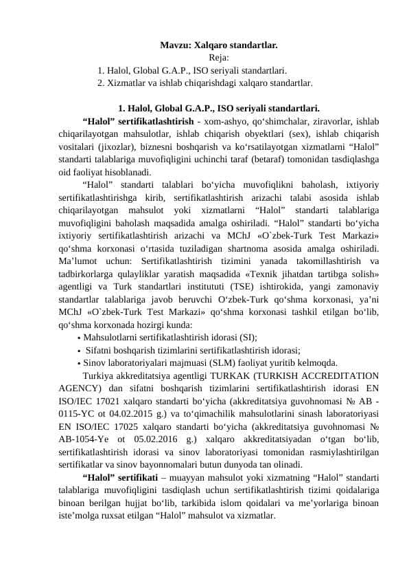 Xalqaro standartlar