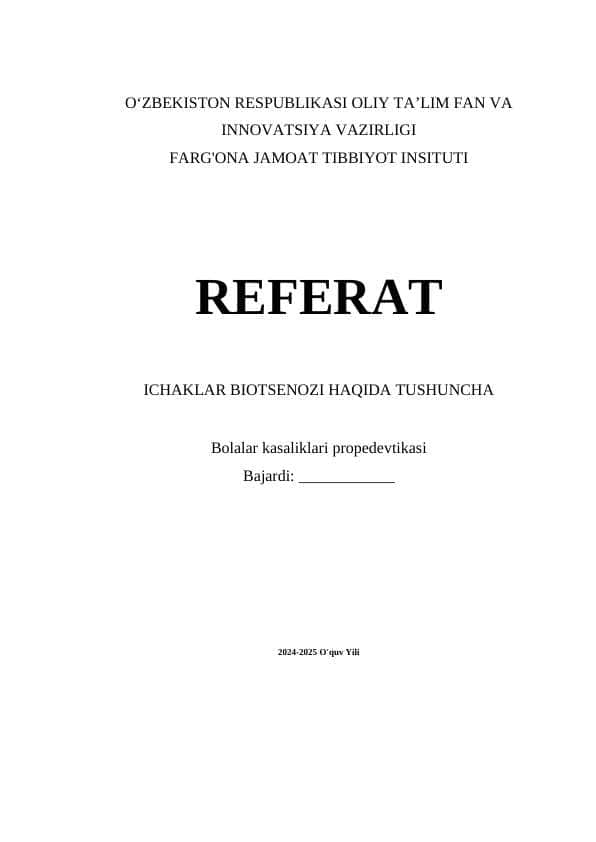 Ichaklar biotsenozi haqida tushuncha