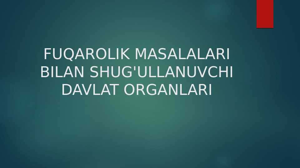 FUQAROLIK MASALALARI BILAN SHUG'ULLANUVCHI DAVLAT ORGANLARI