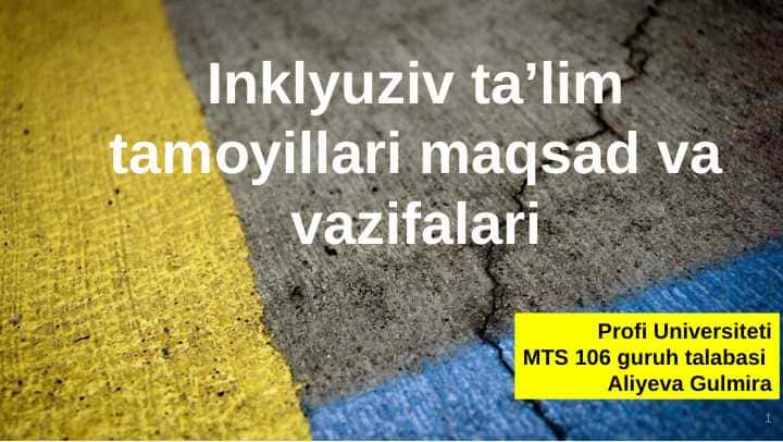 Inklyuziv taʼlim tamoyillari maqsad va vazifalari