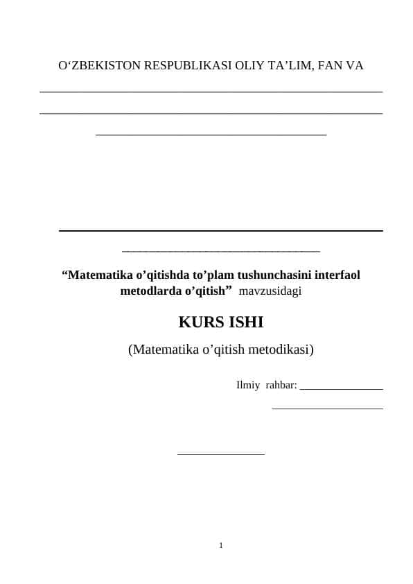 Matematika o’qitishda to’plam tushunchasini interfaol metodlarda o’qitish