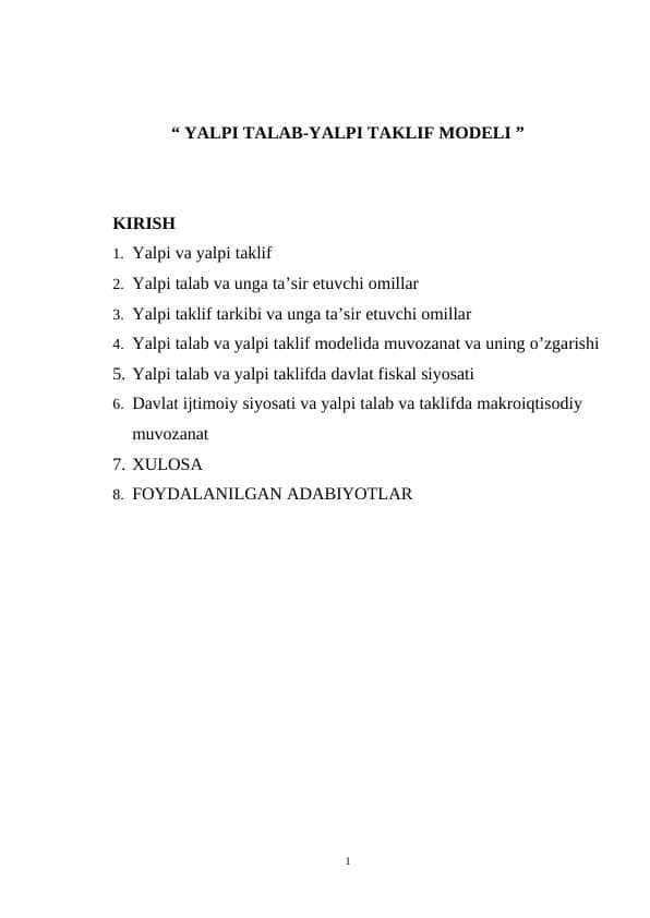 YALPI TALAB-YALPI TAKLIF MODELI