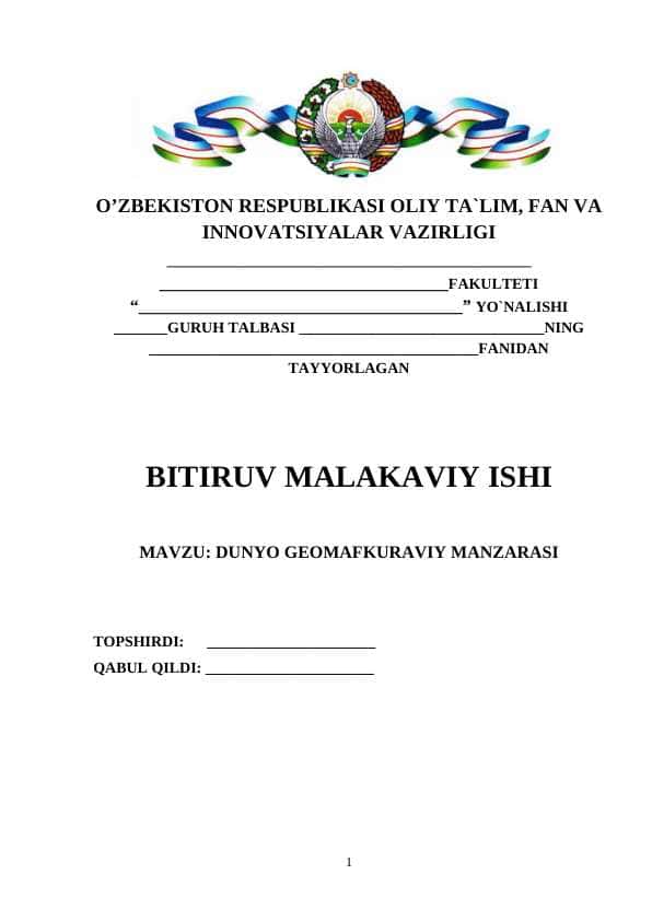DUNYO GEOMAFKURAVIY MANZARASI