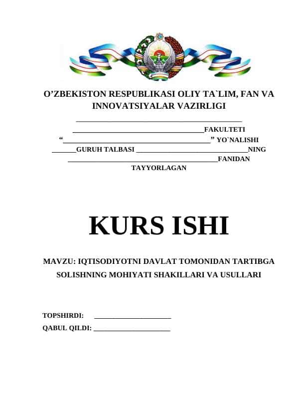 IQTISODIYOTNI DAVLAT TOMONIDAN TARTIBGA SOLISHNING MOHIYATI SHAKILLARI VA USULLARI