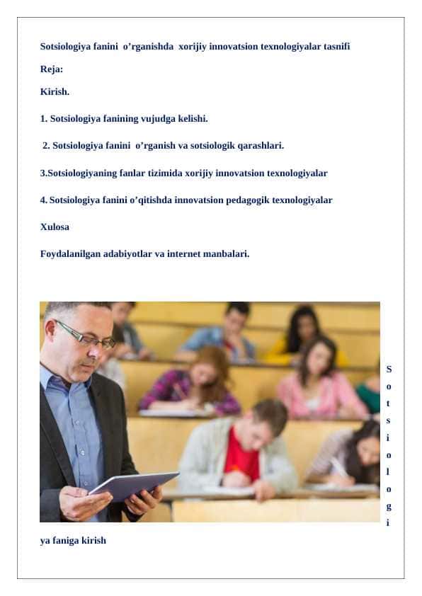 Sotsiologiya fanini o’rganishda xorijiy innovatsion texnologiyalar tasnifi 24