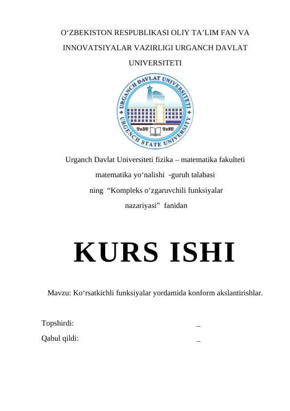 Ko'rsatkichli funksiyalar yordamida konform akslantirishlar