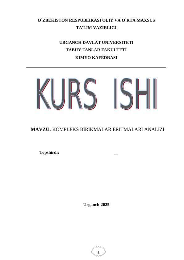KOMPLEKS BIRIKMALAR ERITMALARI ANALIZI