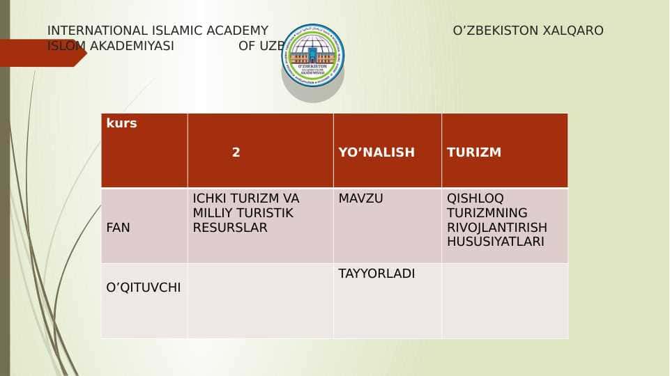 Qishloq turizmning rivojlantirish xususiyatlari