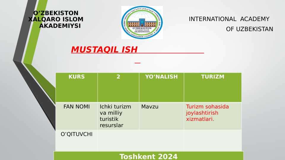 Turizm sohasida joylashtirish xizmatlari