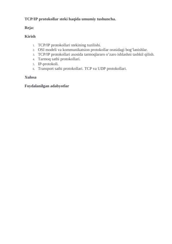 TCP/IP protokollar steki haqida umumiy tushuncha