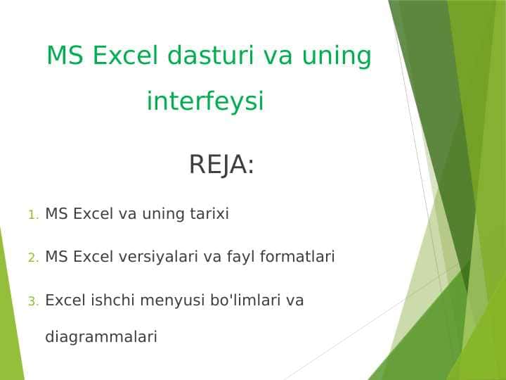 MS Excel dasturi va uning interfeysi