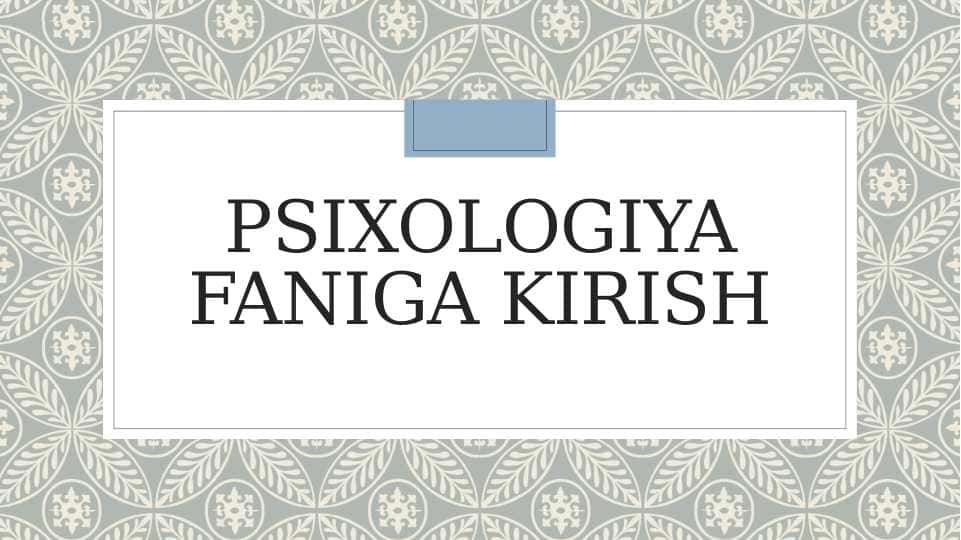 Psixologiya faniga kirish
