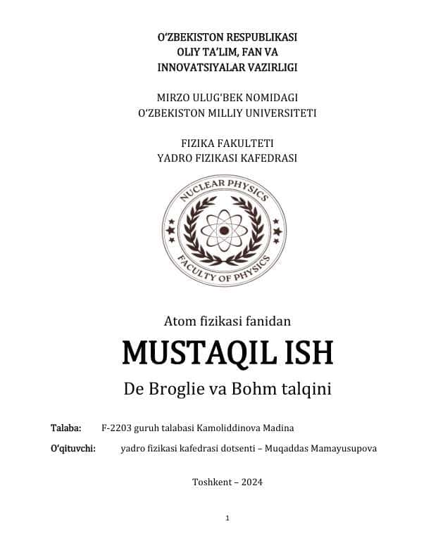 De Broglie va Bohm talqini